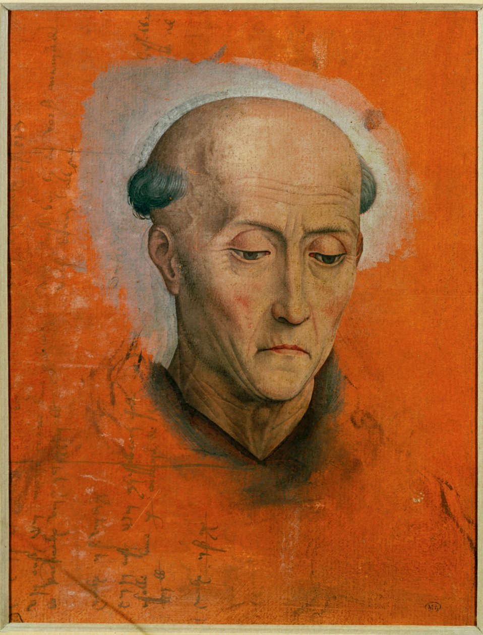 Estudio para la cabeza de San Benito pintada para el altar de la familia Morel de Brujas ... de Hans Memling