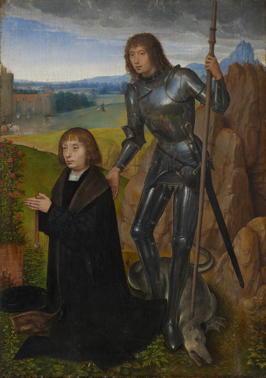 Panel de un díptico: San Jorge con el donante
(La parte exterior está separada; véase el n.º de inventario 1401) de Hans Memling
