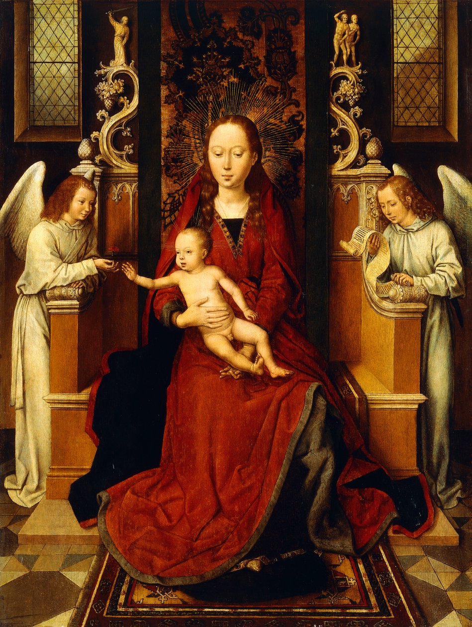 La Virgen y el Niño entronizados con dos ángeles de Hans Memling