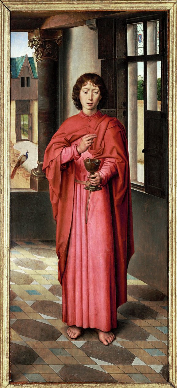 Tríptico de John Donne: postigo derecho, San Juan Evangelista, santo de Sir John Donne (óleo sobre roble) de Hans Memling