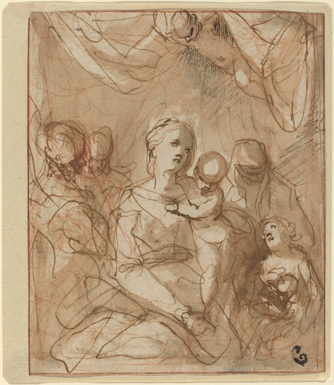 La Virgen y el Niño Jesús con santos de Hans Rottenhammer