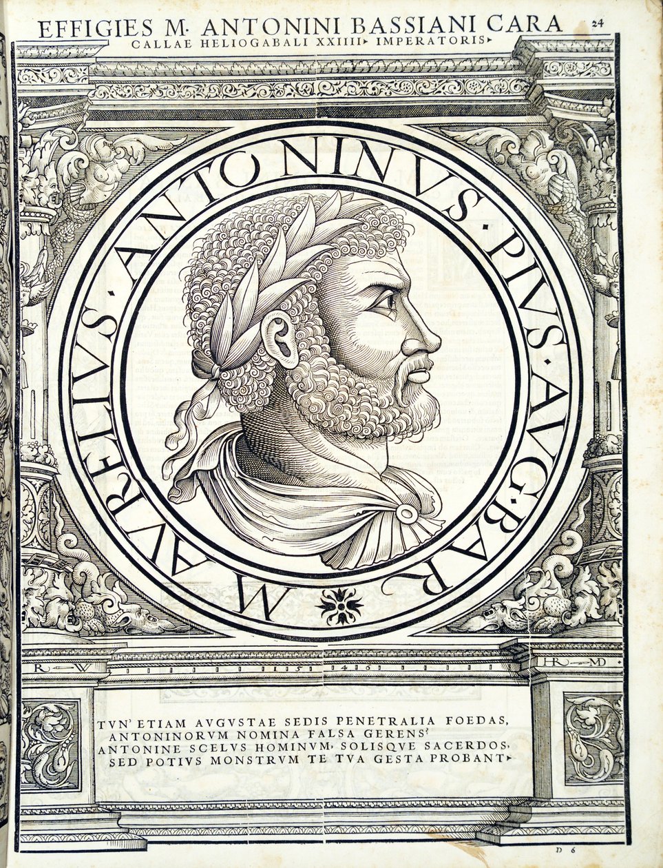Heliogábalo, ilustración de Imperatorum romanorum omnium orientalium et occidentalium verissimae imagines ex antiquis numismatis de Hans Rudolf Manuel Deutsch
