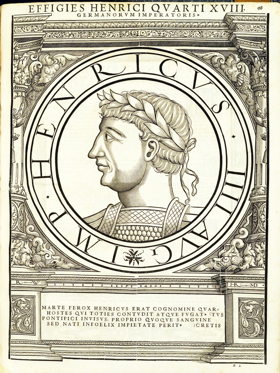 Henricus IIII, ilustración de Imperatorum romanorum omnium orientalium et occidentalium verissimae imagines ex antiquis numismatis de Hans Rudolf Manuel Deutsch