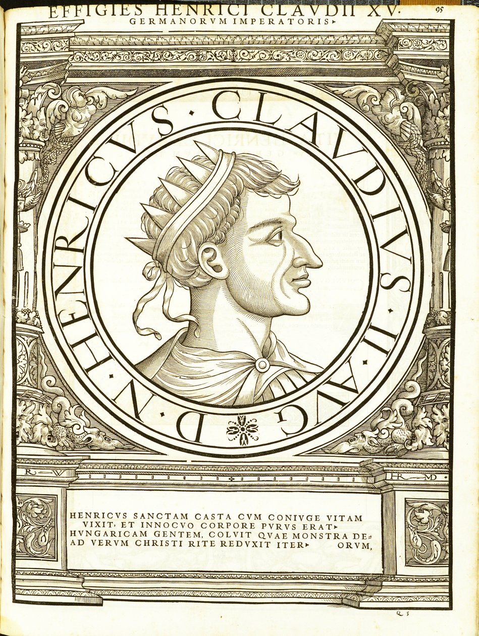 Henricus II Claudus, ilustración de Imperatorum romanorum omnium orientalium et occidentalium verissimae imagines ex antiquis numismatis de Hans Rudolf Manuel Deutsch