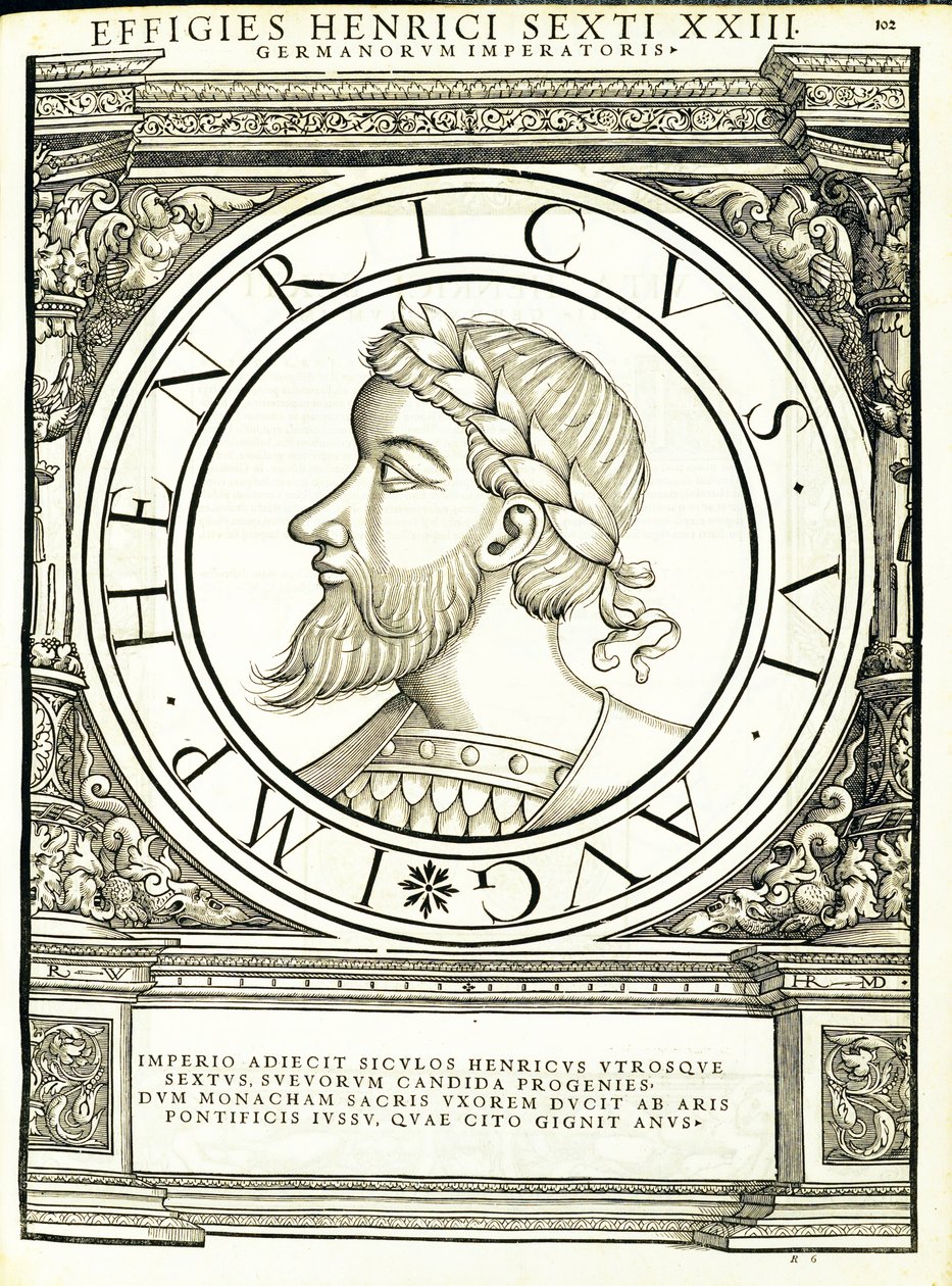 Henricus VI, ilustración de Imperatorum romanorum omnium orientalium et occidentalium verissimae imagines ex antiquis numismatis de Hans Rudolf Manuel Deutsch
