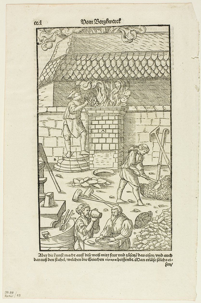 Página CCCL de Vom Bergwerck XII Bücher de Agricola, lámina 43 de xilografías de libros del siglo XVI de Hans Rudolf Manuel Deutsch