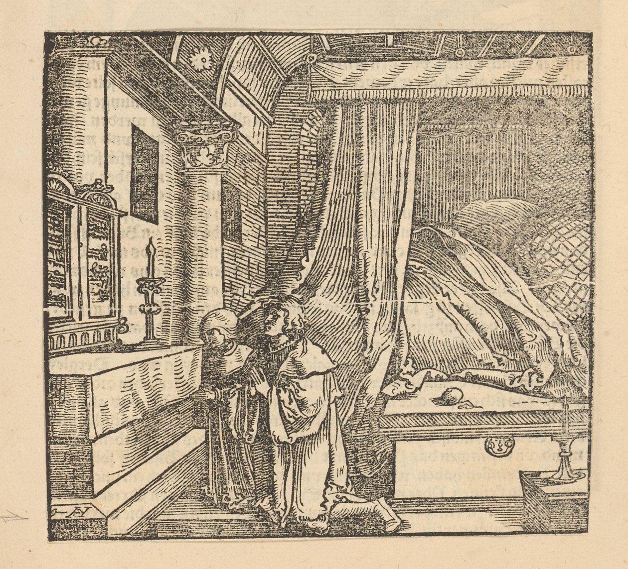 Dos personas rezando en un dormitorio. de Hans Schäufelein (possibly)