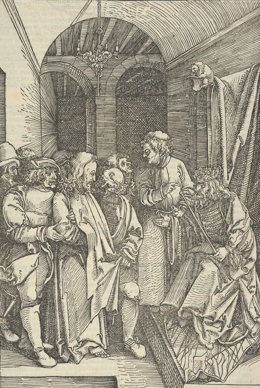 Cristo ante Herodes en un salón, de Speculum passionis domini nostri Ihesu Christi de Hans Schäufelein the Elder