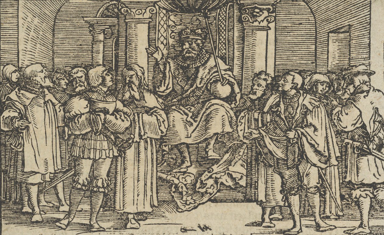 Representantes de Atenas y Corinto en la Corte de Arquidamo, Rey de Esparta de Hans Schäufelein the Elder