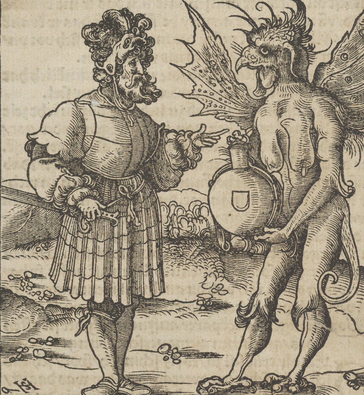 El diablo ofreciendo veneno a un caballero, de Hymmelwagen auff dem, wer wol lebt..., 1517 de Hans Schäufelein the Elder