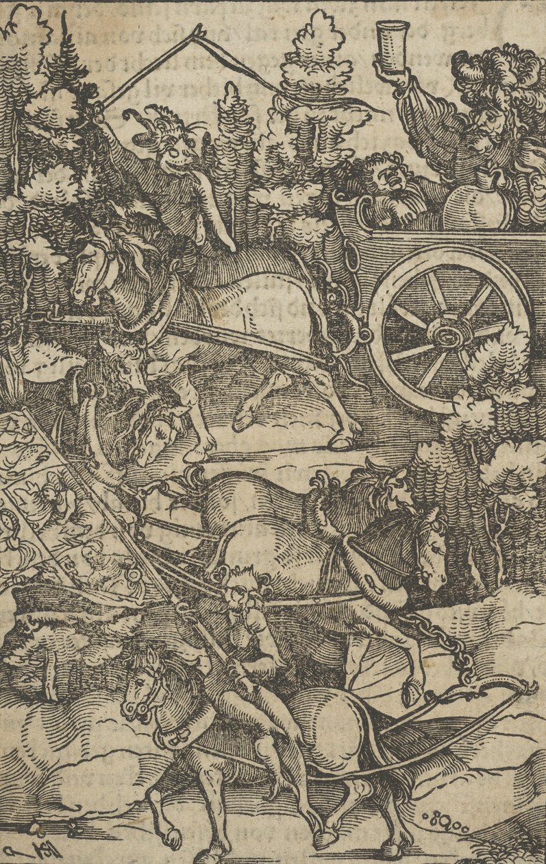 El hombre borracho en un carro camino al infierno, de Hymmelwagen auff dem, wer wol lebt de Hans Schäufelein the Elder