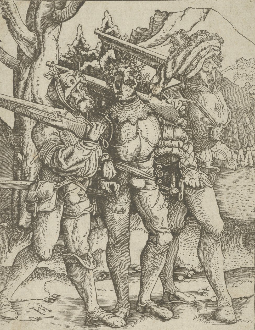 Tres soldados con mosquetes de Hans Schäufelein the Elder