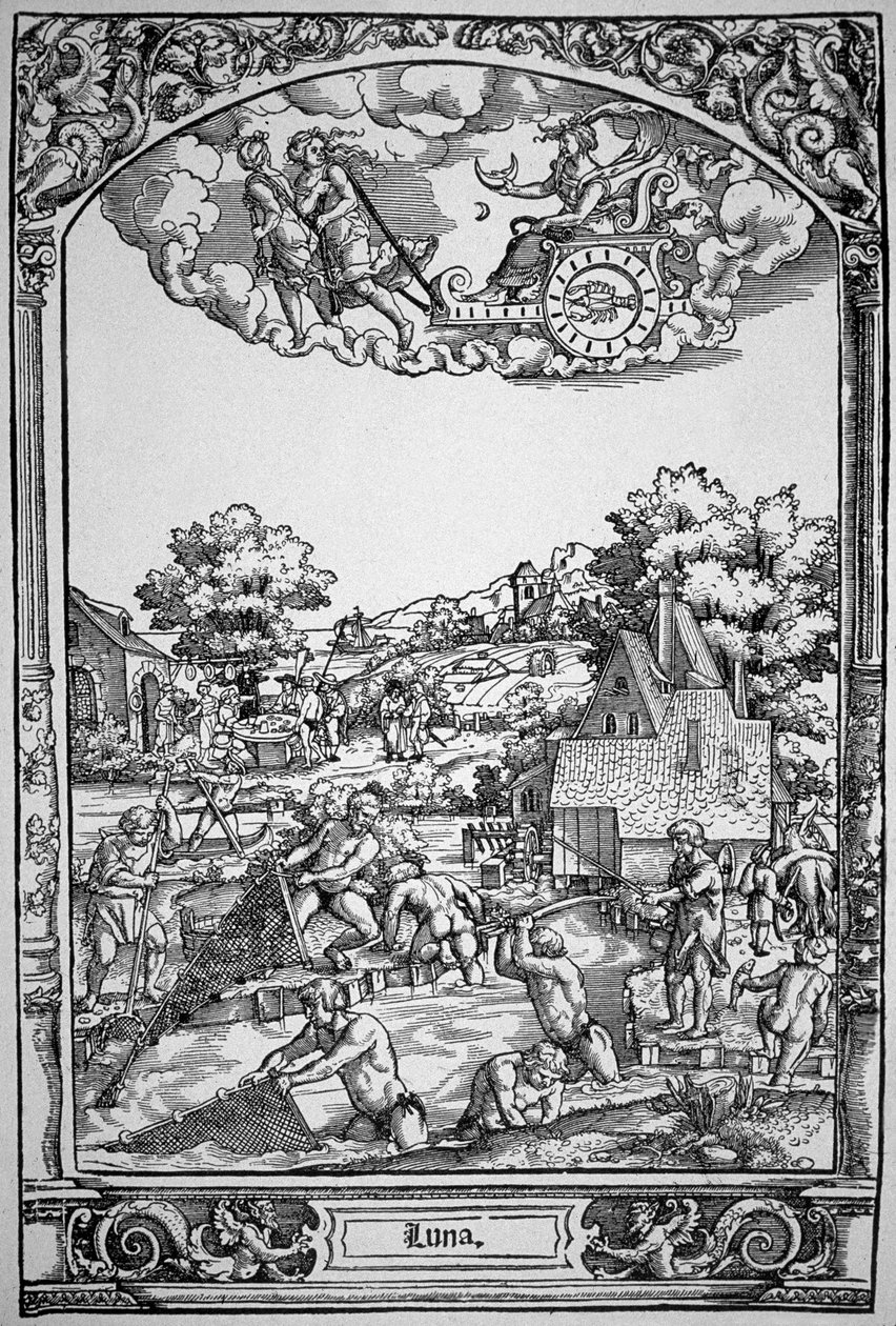 La Luna (grabado en madera) de Hans Sebald (School of) Beham