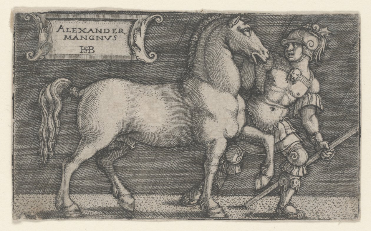Alejandro Magno liderando a Bucéfalo de Hans Sebald Beham