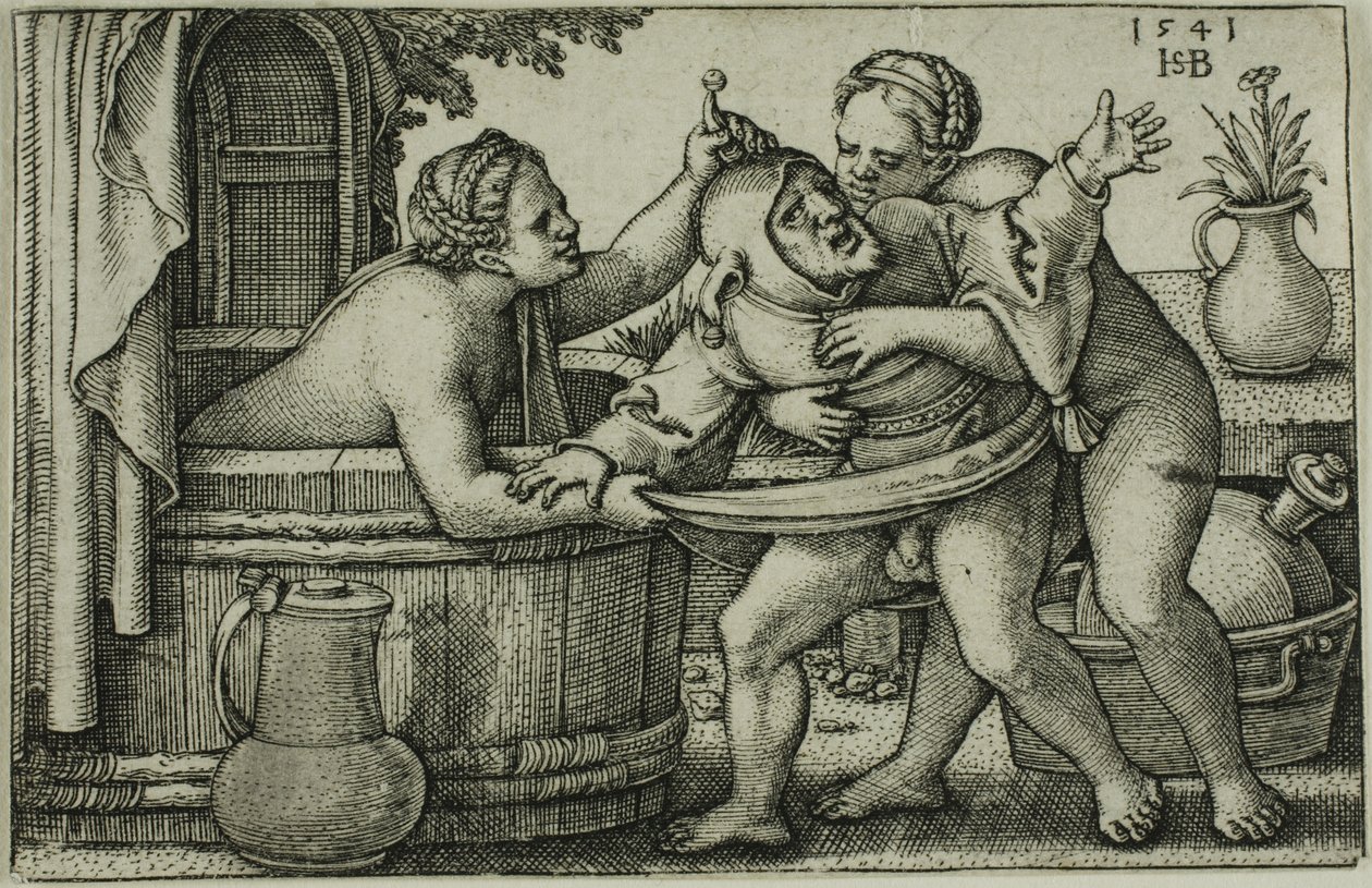 Bufón y dos mujeres bañándose de Hans Sebald Beham