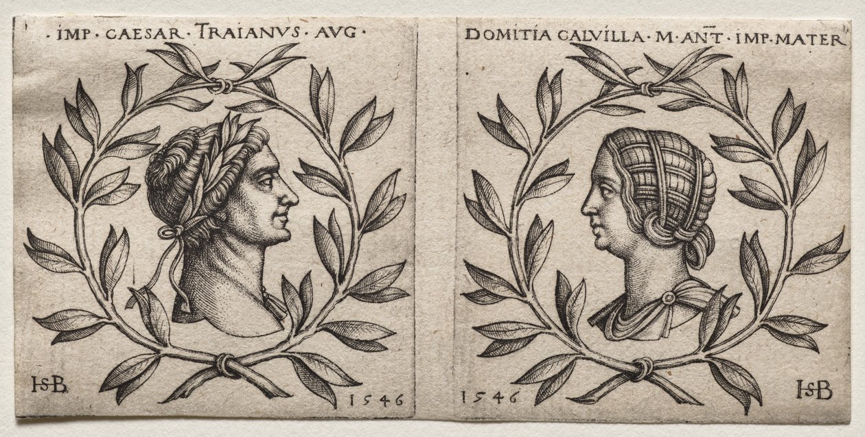 Bustos del Emperador Trajano y Domitia Calvilla de Hans Sebald Beham