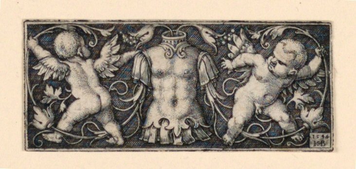 Friso con coraza en el centro, flanqueado por dos genios de Hans Sebald Beham