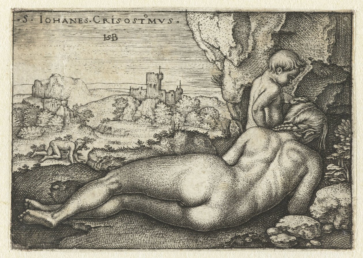 San Juan Crisóstomo como ermitaño en el desierto de Hans Sebald Beham