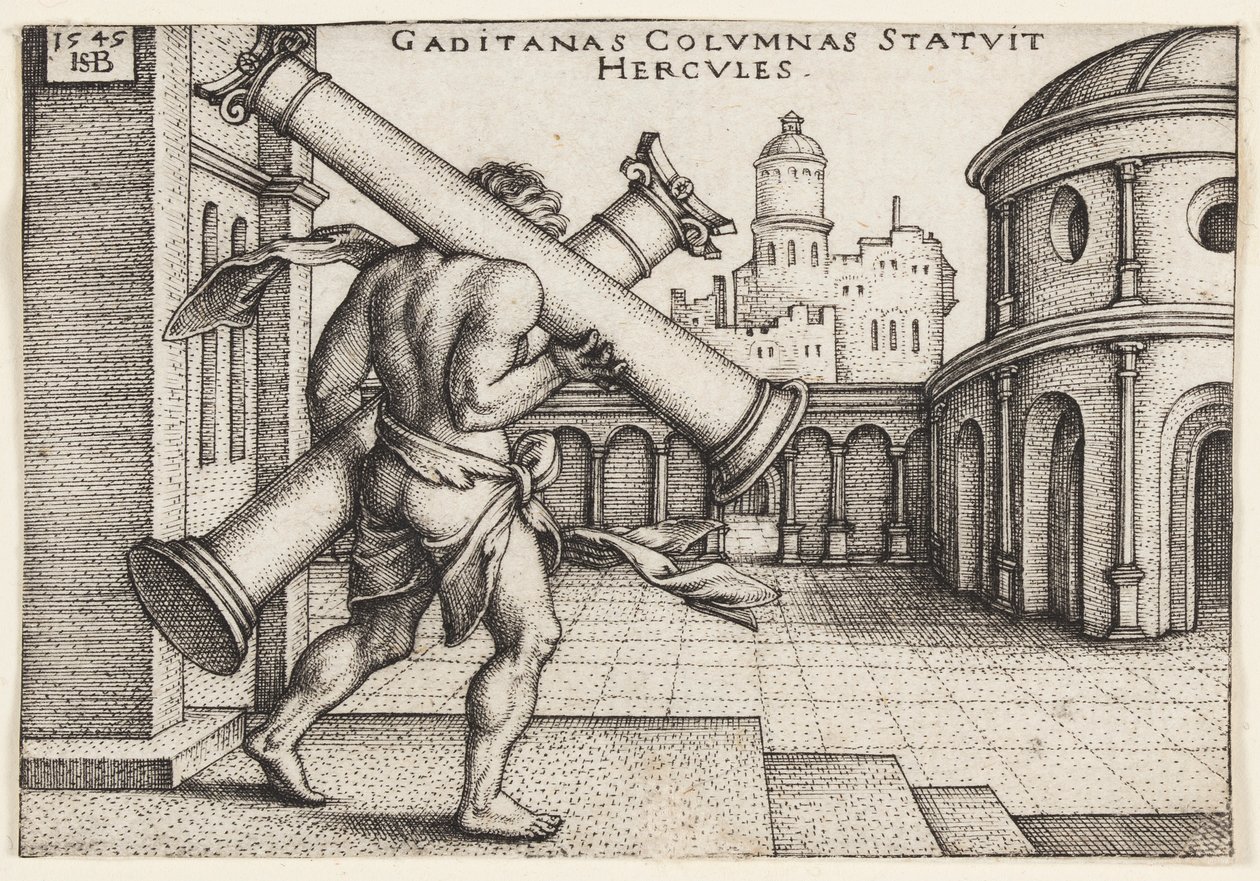 Hércules con los pilares de Hércules de Hans Sebald Beham