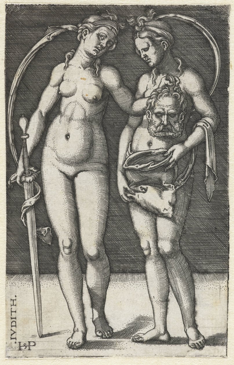 Judit con cabeza de Holofernes y sierva Judith (título sobre el objeto) de Hans Sebald Beham