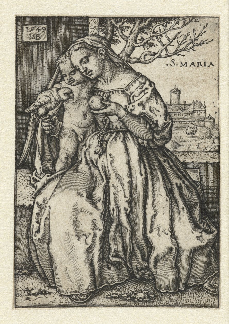 María con el niño y el loro y la pera de Hans Sebald Beham