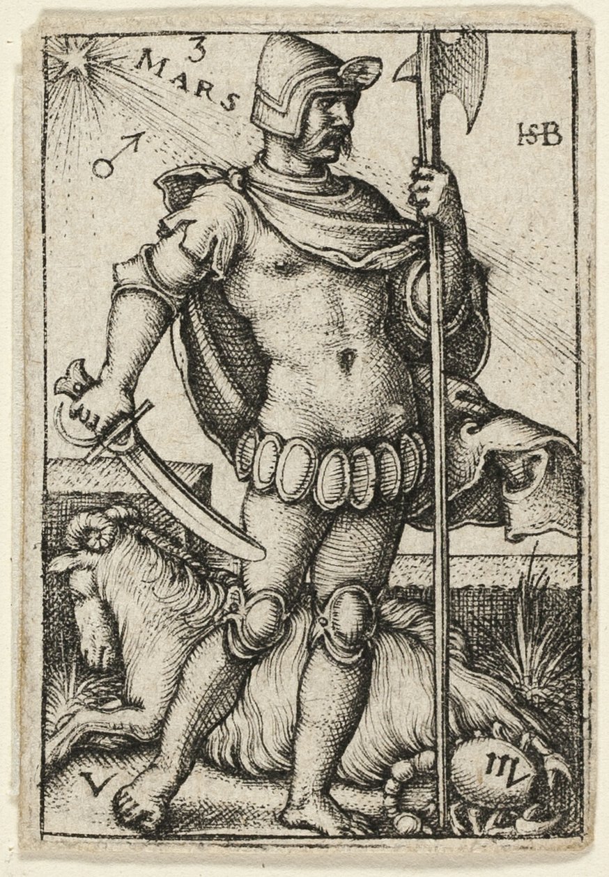 Marte, lámina tres de Los siete planetas con los zodíacos de Hans Sebald Beham