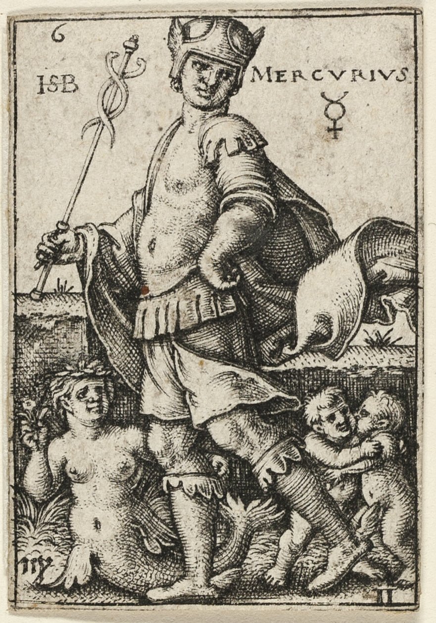 Mercurio, lámina seis de Los siete planetas con los zodíacos de Hans Sebald Beham