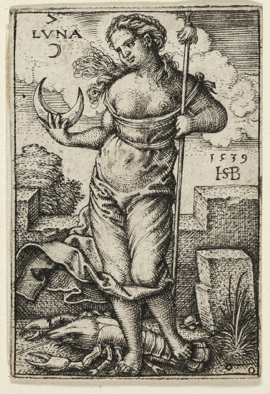 Luna, placa siete de Los siete planetas con los zodiacos de Hans Sebald Beham
