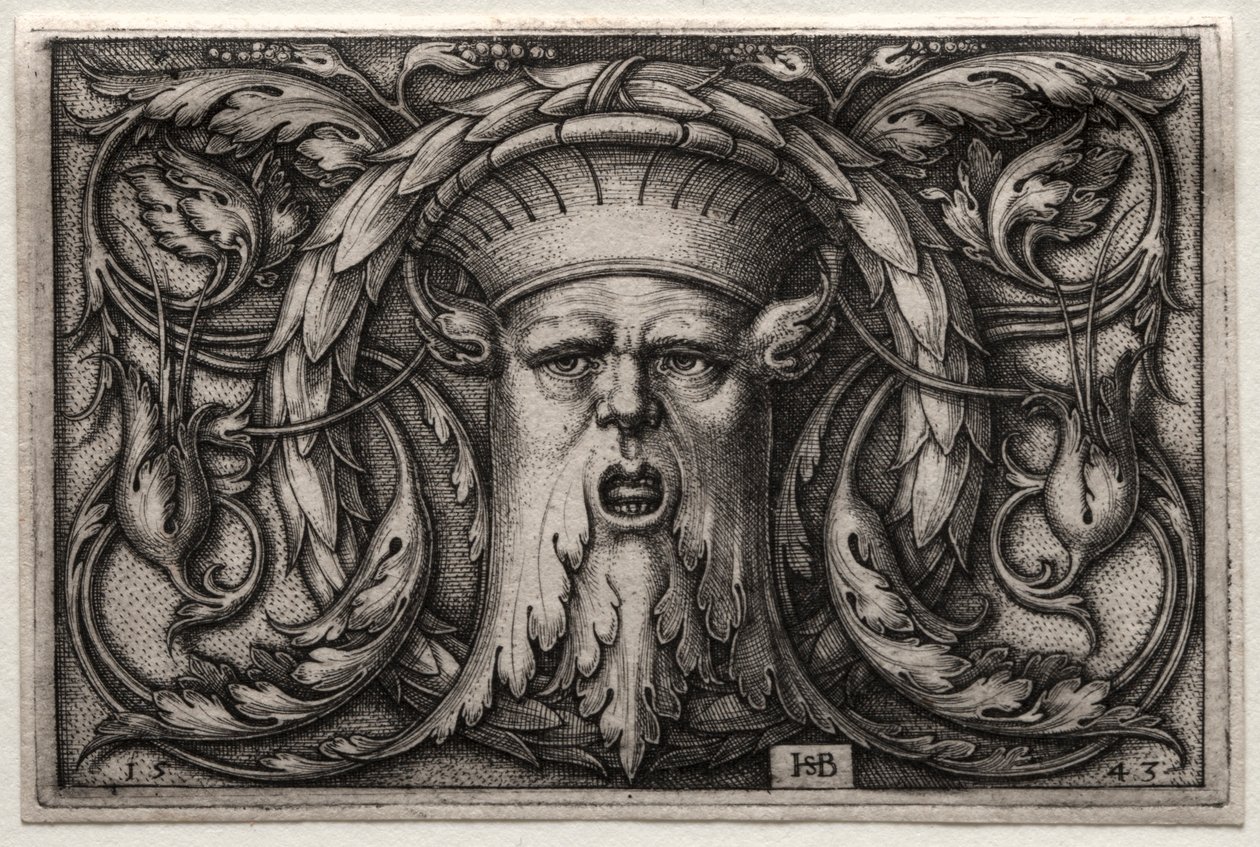 Ornamento de cabeza de sátiro y corona, 1543 de Hans Sebald Beham
