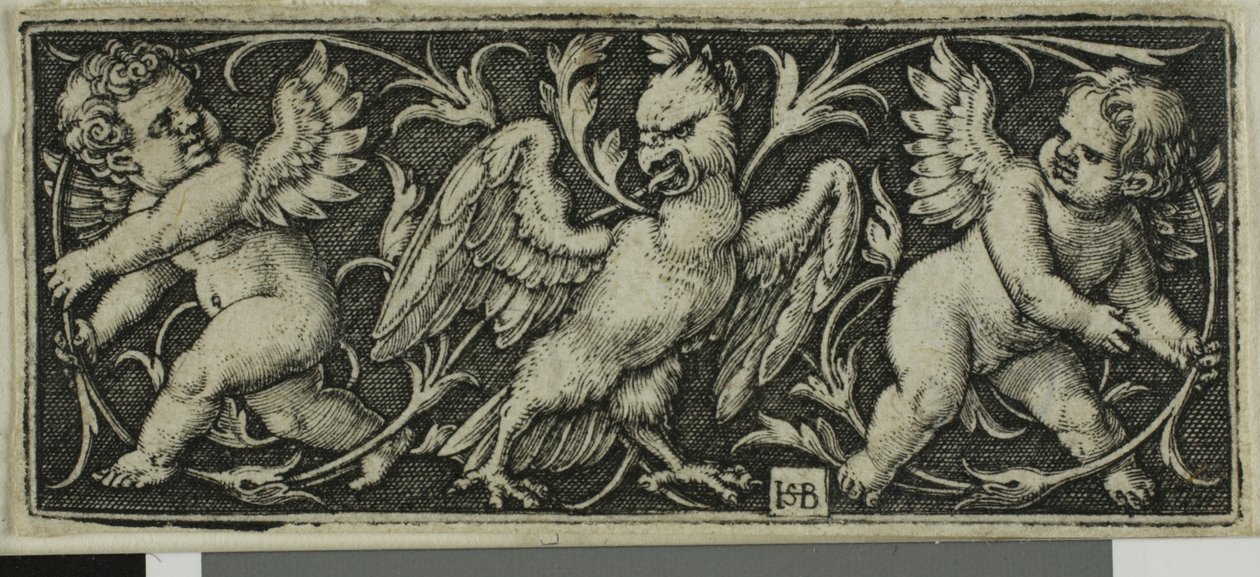 Ornamento con un águila y dos genios, de Cuatro viñetas de Hans Sebald Beham