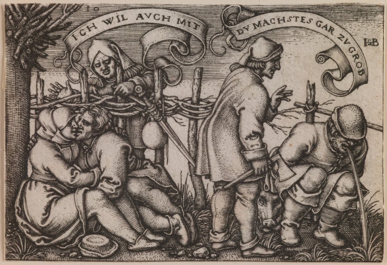 "Campesinos tras el seto" de la serie "La fiesta de los campesinos o Los doce meses" de Hans Sebald Beham