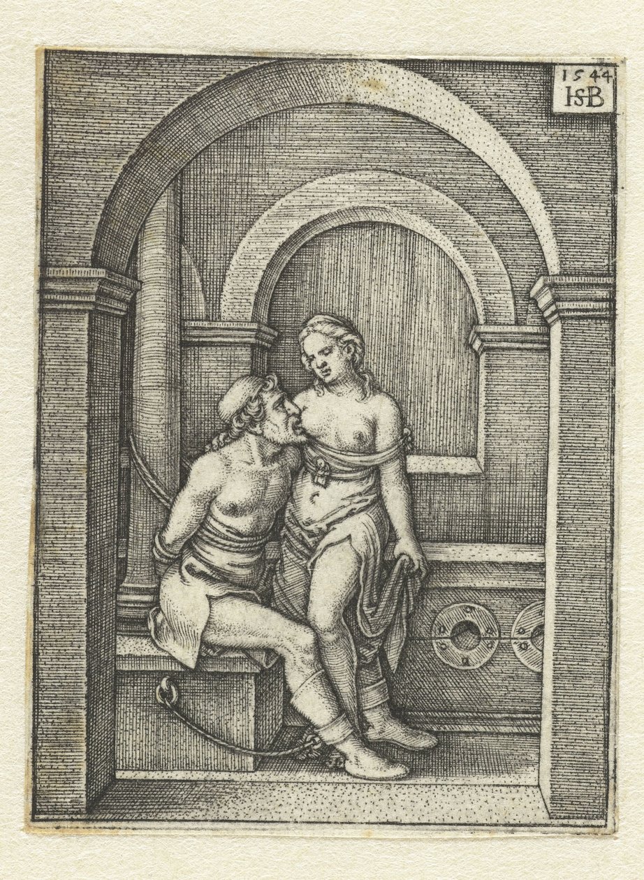 Pero mama encadenado a Cimon en la carcel Cáritas Romana de Hans Sebald Beham