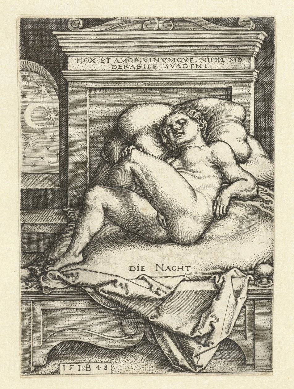 Mujer desnuda durmiendo como la Noche
Esa noche (título en el objeto) de Hans Sebald Beham