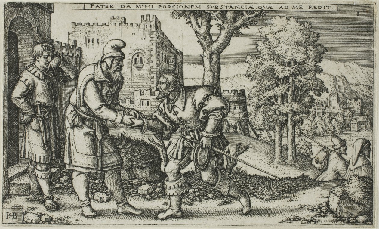 La partida del hijo pródigo, primer plato de La historia del hijo pródigo de Hans Sebald Beham