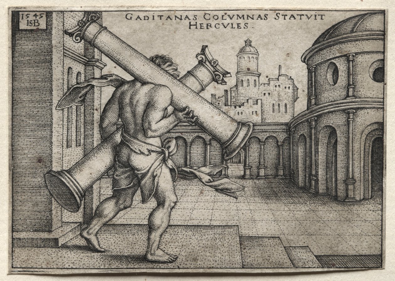 Los Trabajos de Hércules: Hércules Llevando las Columnas de Gades, 1545 de Hans Sebald Beham