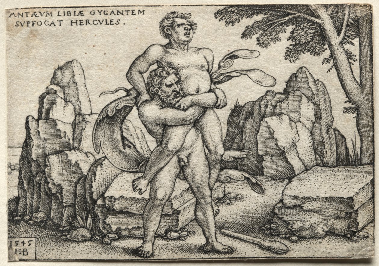 Los trabajos de Hércules: Hércules aplastando a Anteo, 1545 de Hans Sebald Beham