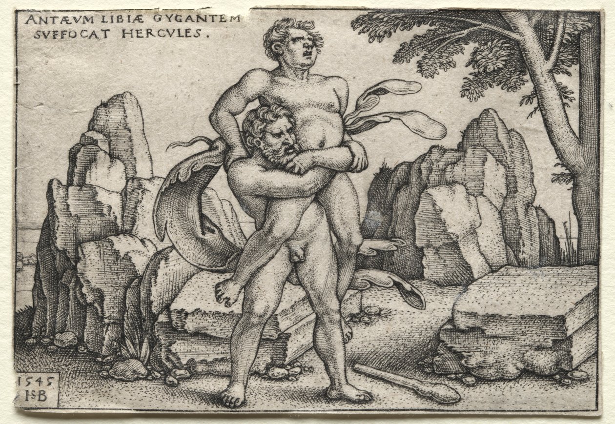Los trabajos de Hércules: Hércules aplastando a Anteo, 1545 de Hans Sebald Beham