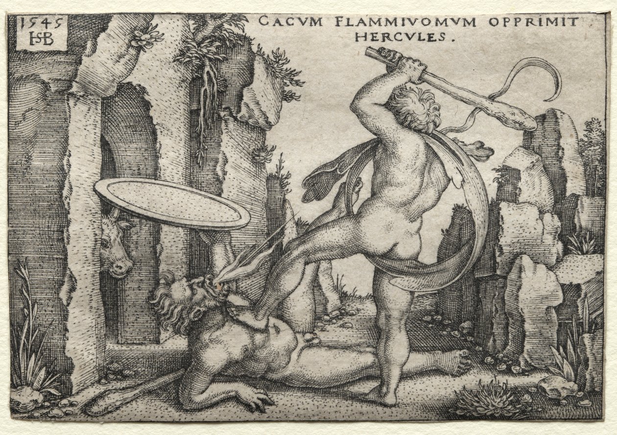 Los trabajos de Hércules: Hércules matando al gigante Caco de Hans Sebald Beham
