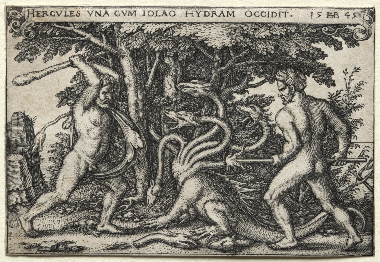 Los trabajos de Hércules: Hércules matando a la Hidra de Lerna de Hans Sebald Beham