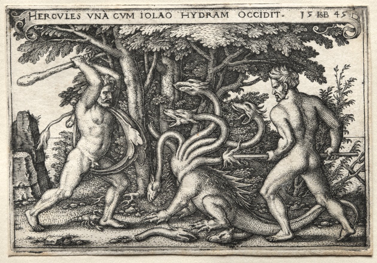 Los trabajos de Hércules: Hércules matando a la Hidra de Lerna de Hans Sebald Beham