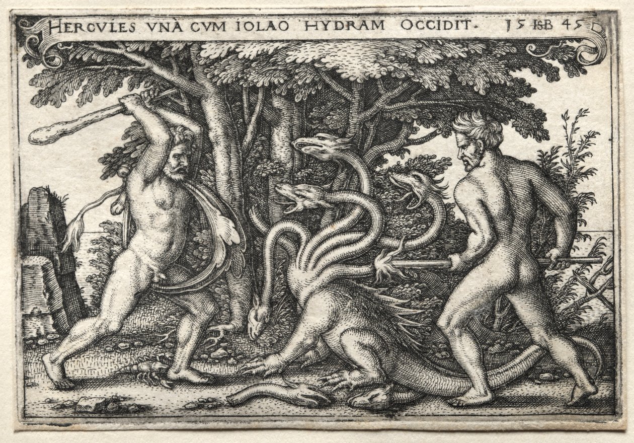 Los Trabajos de Hércules: Hércules matando a la Hidra de Lerna, 1545 de Hans Sebald Beham