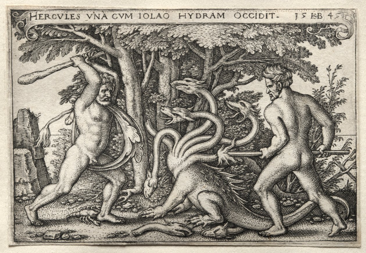 Los trabajos de Hércules: Hércules matando a la Hidra de Lerna, 1545 de Hans Sebald Beham