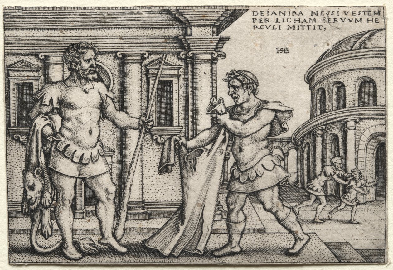 Los trabajos de Hércules: Hércules recibiendo la prenda empapada en la sangre de Neso de Hans Sebald Beham