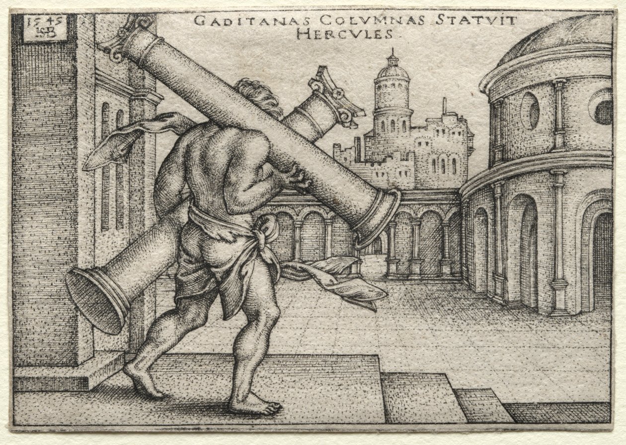 Los trabajos de Hércules: Hércules y las Columnas de Gades, 1545 de Hans Sebald Beham