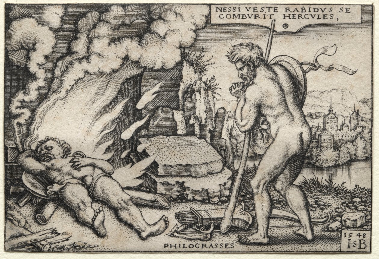 Los trabajos de Hércules: Hércules en su pira de Hans Sebald Beham