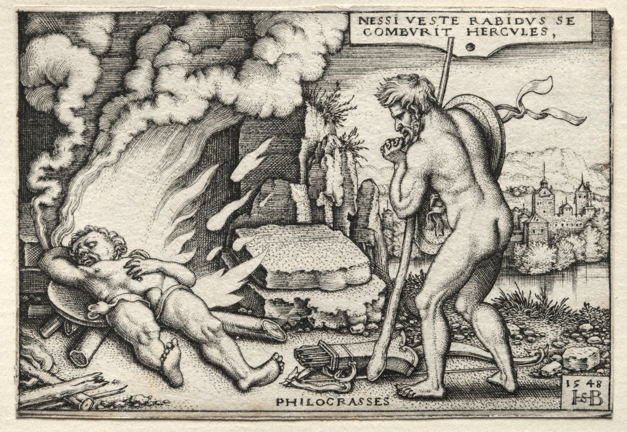 Los trabajos de Hércules: Hércules en su pira de Hans Sebald Beham
