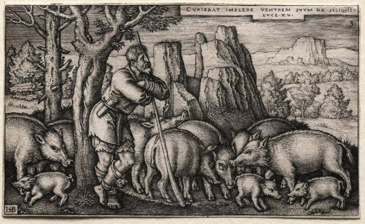El Hijo Pródigo: Cuidando Cerdos de Hans Sebald Beham