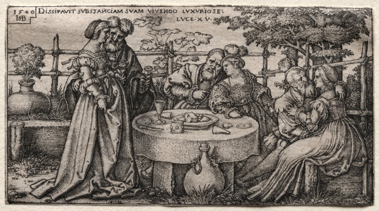 El hijo pródigo: desperdiciando su fortuna de Hans Sebald Beham