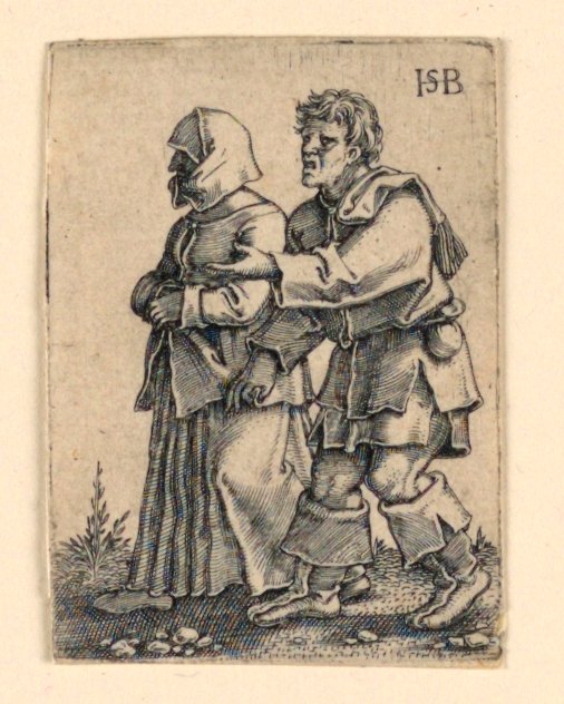La procesión de la boda: Pareja caminando a la izquierda, mujer con sombrero de Hans Sebald Beham