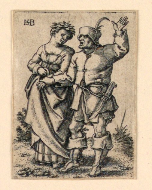 La procesión de bodas: pareja caminando a la izquierda, mujer con corona de flores de Hans Sebald Beham